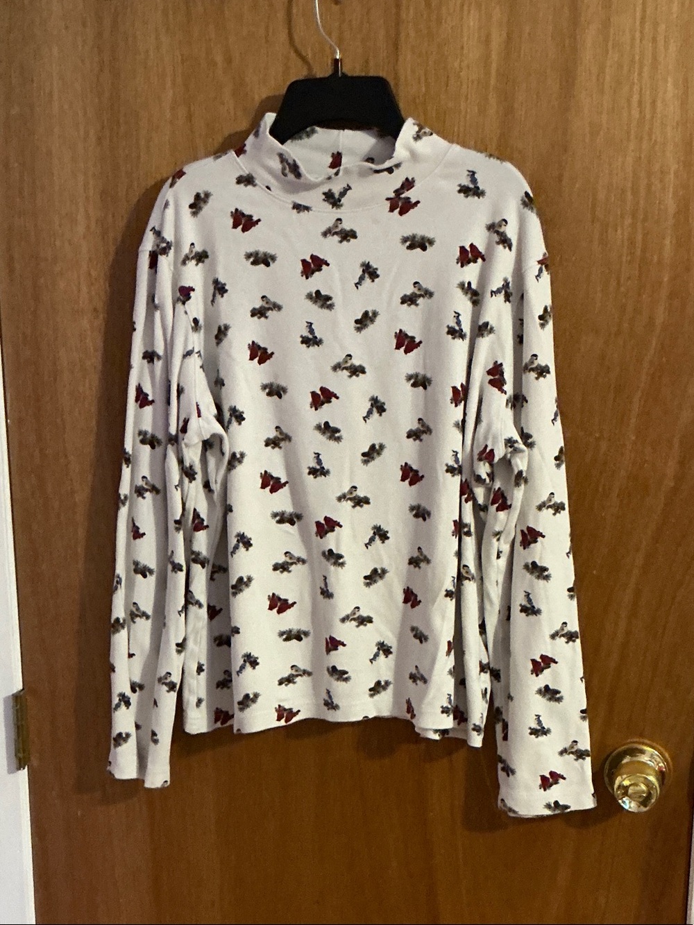 croft & barrow White Mock Neck Long-Sleeve Tee with Red and Blue Floral Print